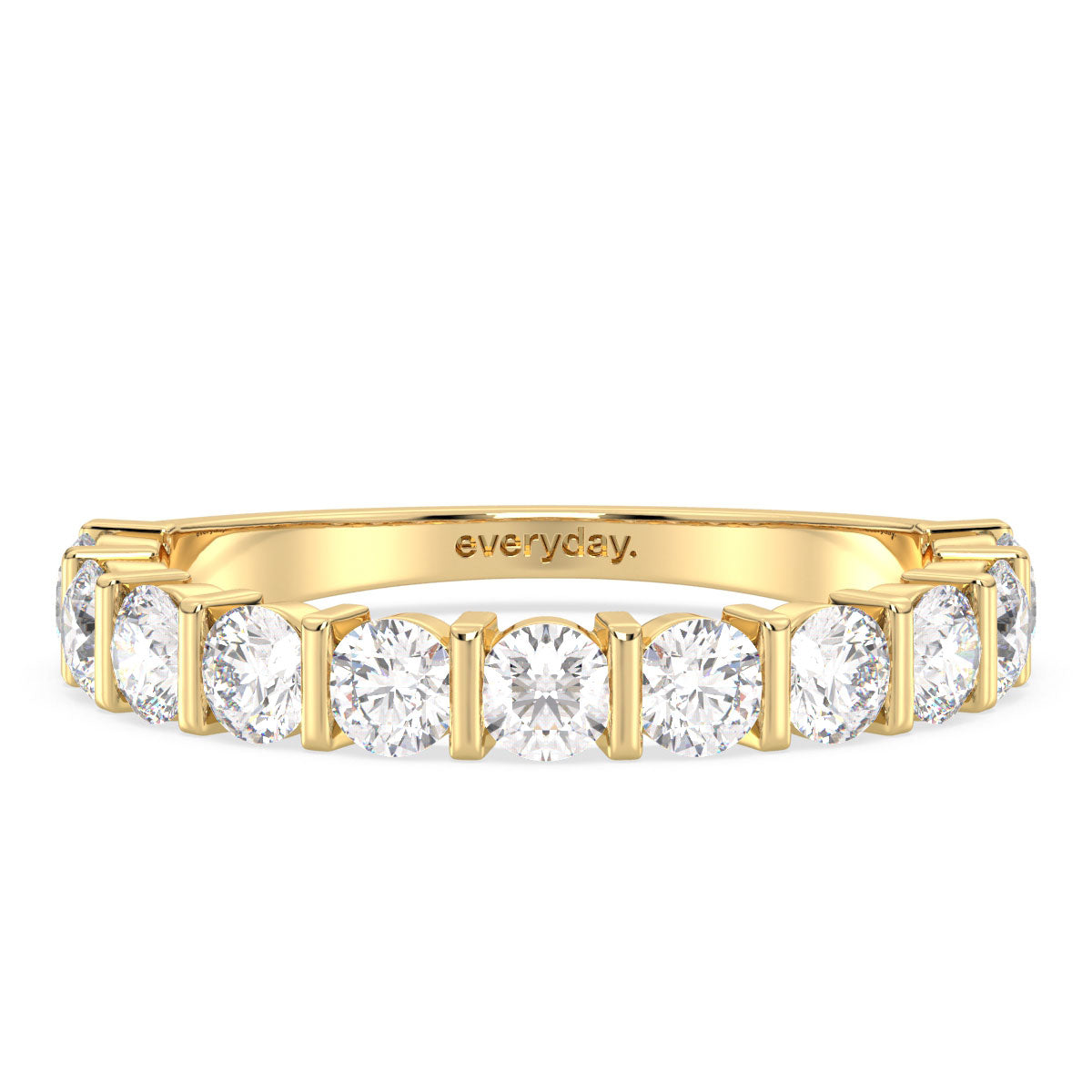 ROSE BEZEL SET ROUND CUT LAB GROWN DIAMOND ELEGANT HALF ETERNITY WEDDING STACKABLE RING, GOLD