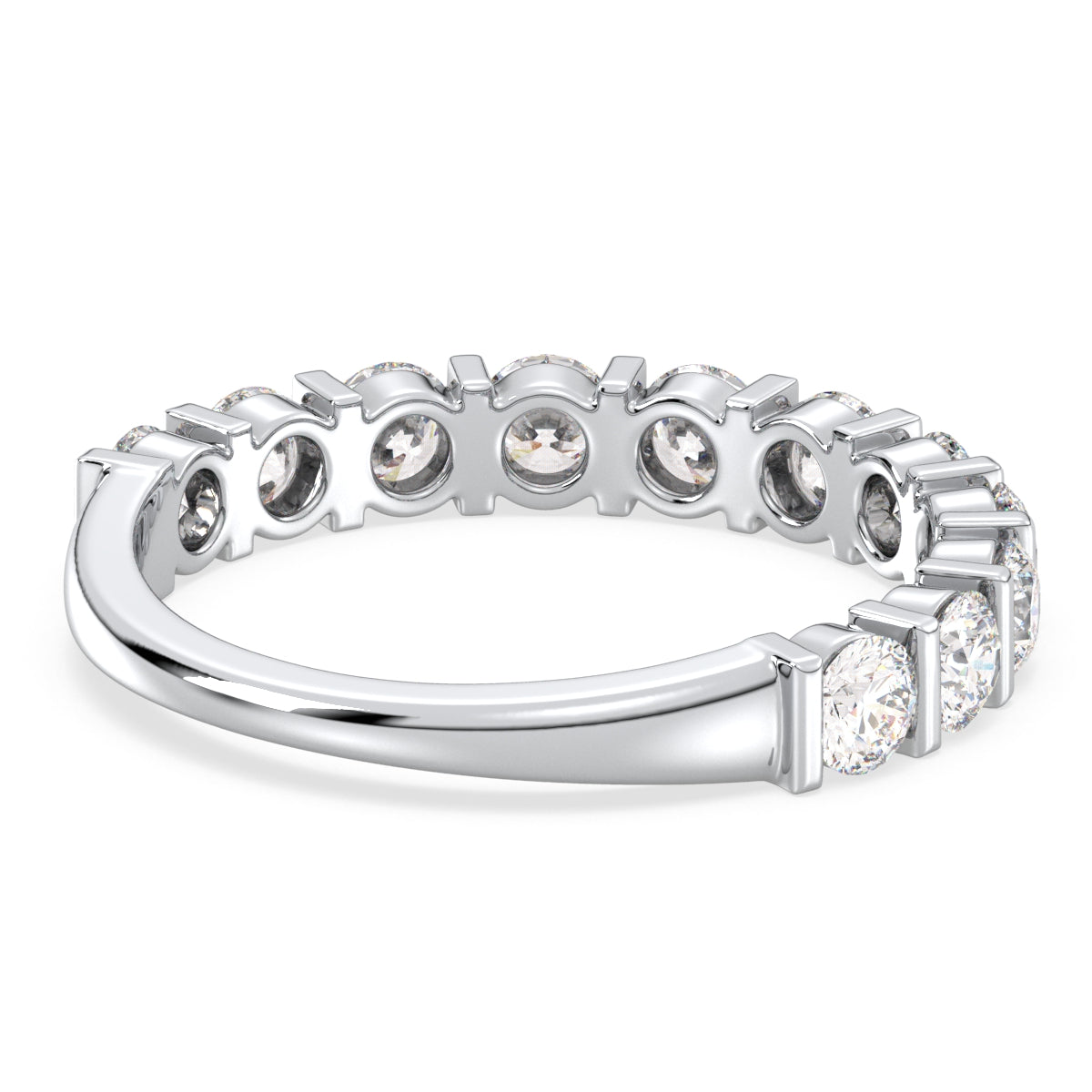 ROSE BEZEL SET ROUND CUT LAB GROWN DIAMOND ELEGANT HALF ETERNITY WEDDING STACKABLE RING, GOLD