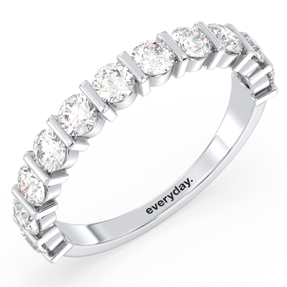 ROSE BEZEL SET ROUND CUT LAB GROWN DIAMOND ELEGANT HALF ETERNITY WEDDING STACKABLE RING, GOLD