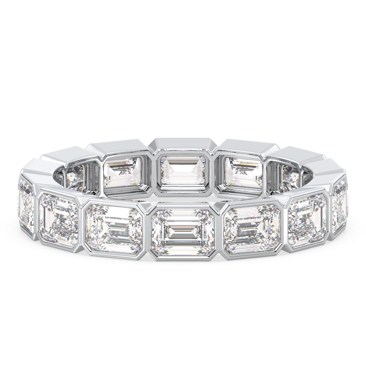 ROSE BEZEL SET EMERALD CUT LAB GROWN DIAMOND ETERNITY WEDDING ANNIVERSARY RING, GOLD