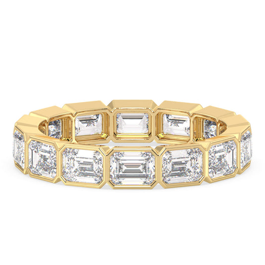 ROSE BEZEL SET EMERALD CUT LAB GROWN DIAMOND ETERNITY WEDDING ANNIVERSARY RING, GOLD