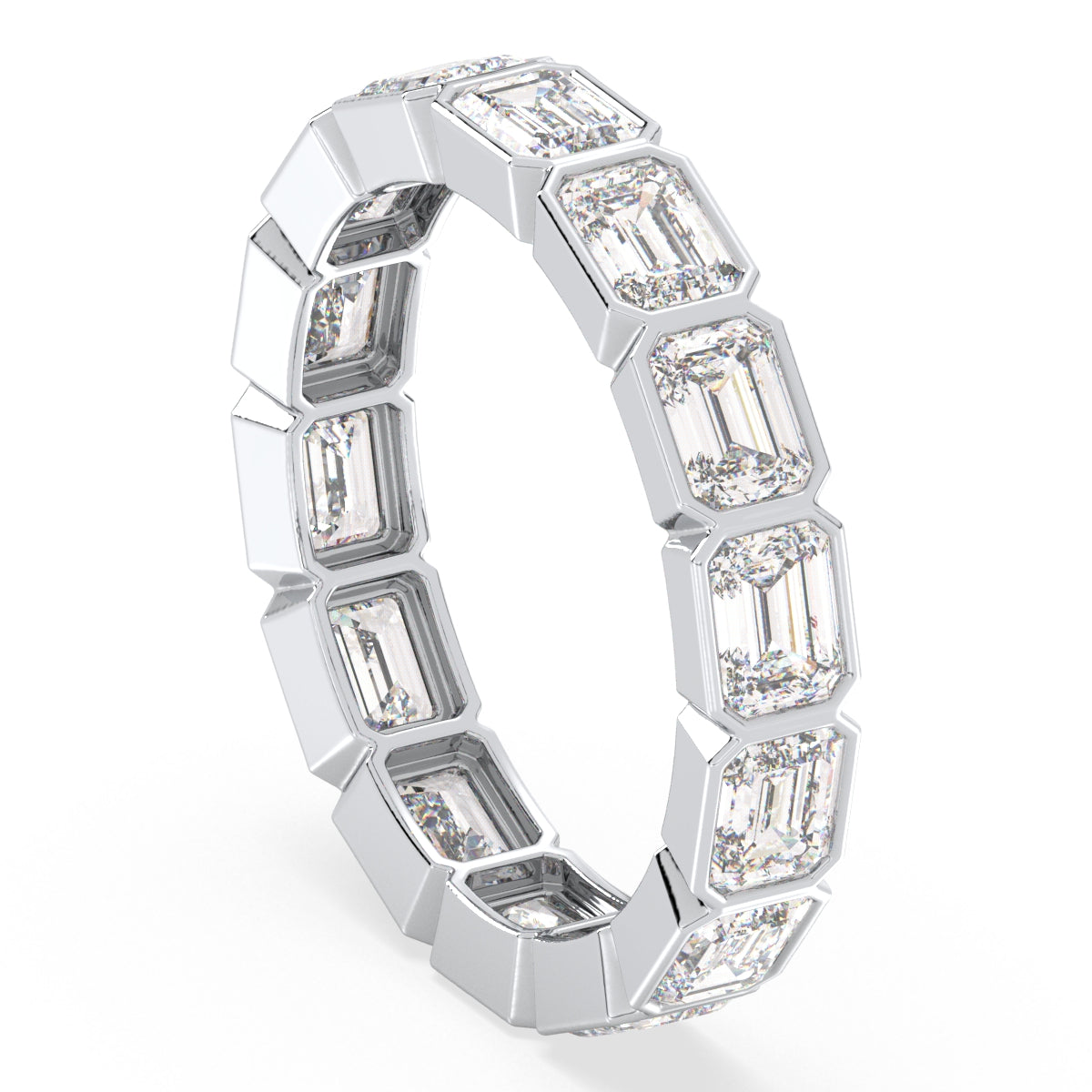 ROSE BEZEL SET EMERALD CUT LAB GROWN DIAMOND ETERNITY WEDDING ANNIVERSARY RING, GOLD