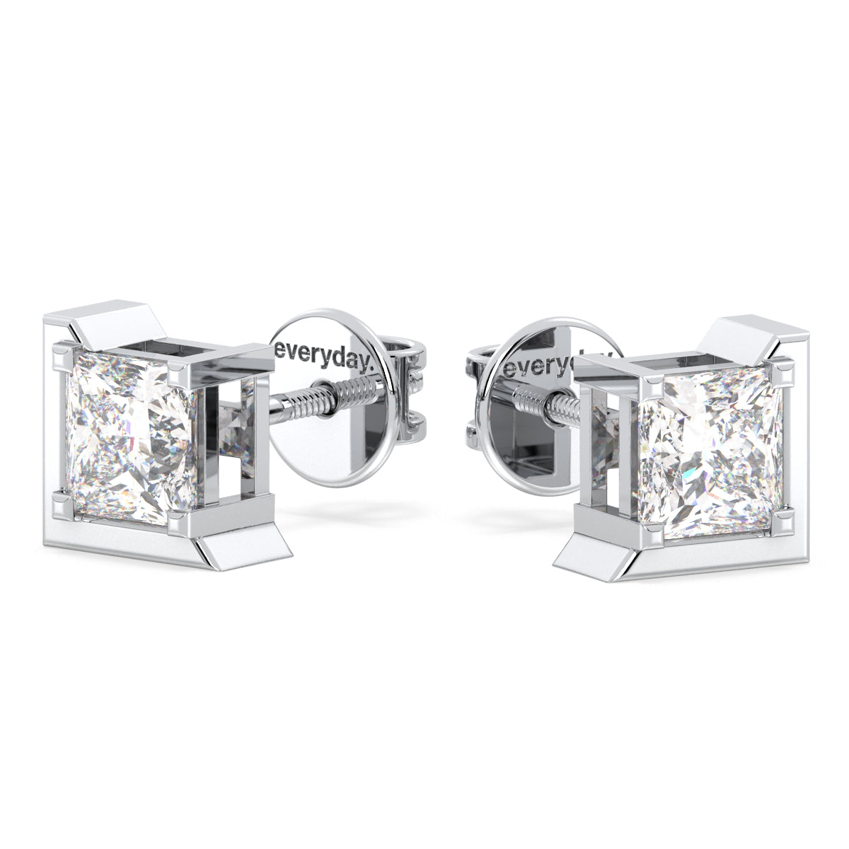 AZALEA HALF BEZEL SET PRINCESS CUT LAB GROWN DIAMOND SOLITAIRE EAR STUDS, GOLD