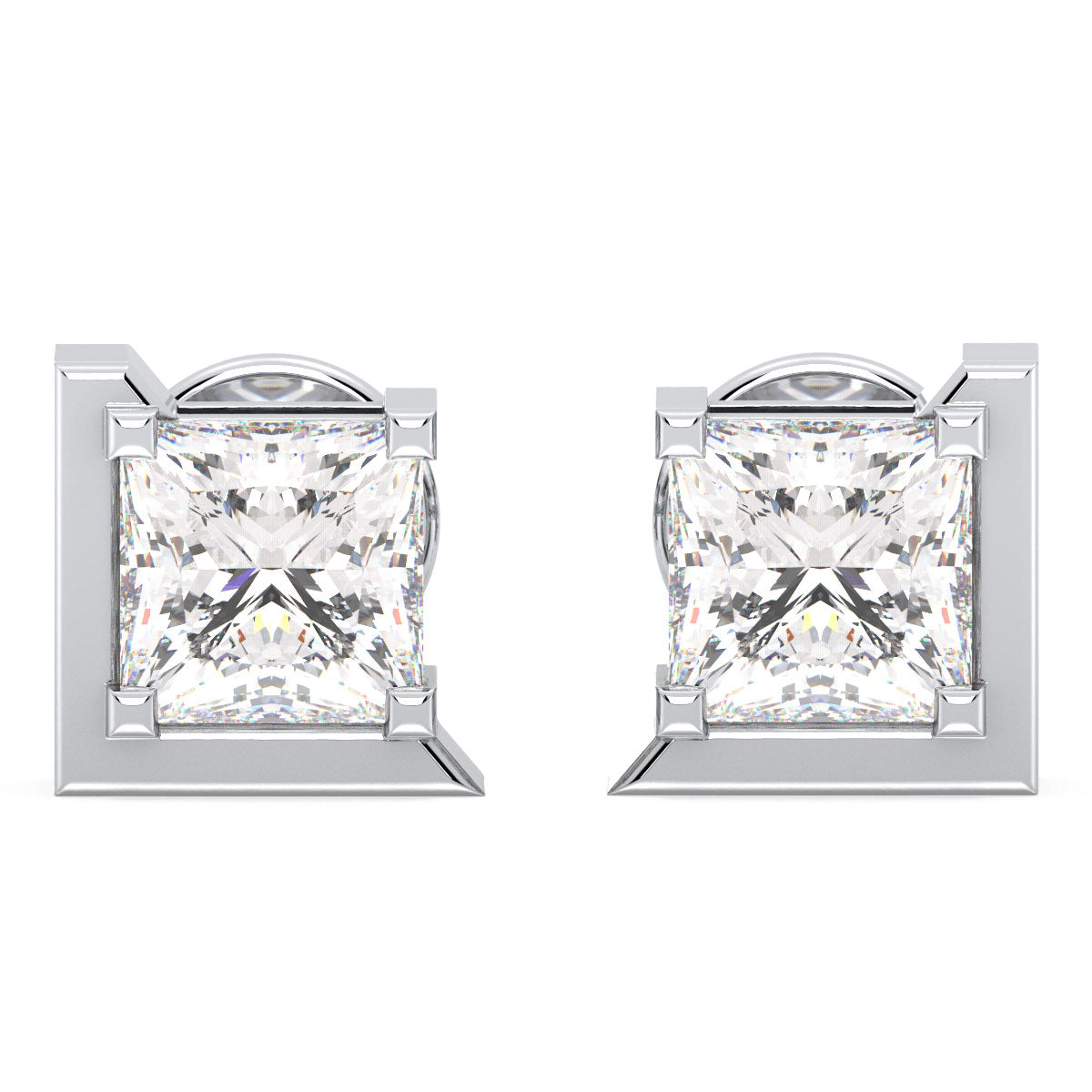 AZALEA HALF BEZEL SET PRINCESS CUT LAB GROWN DIAMOND SOLITAIRE EAR STUDS, GOLD