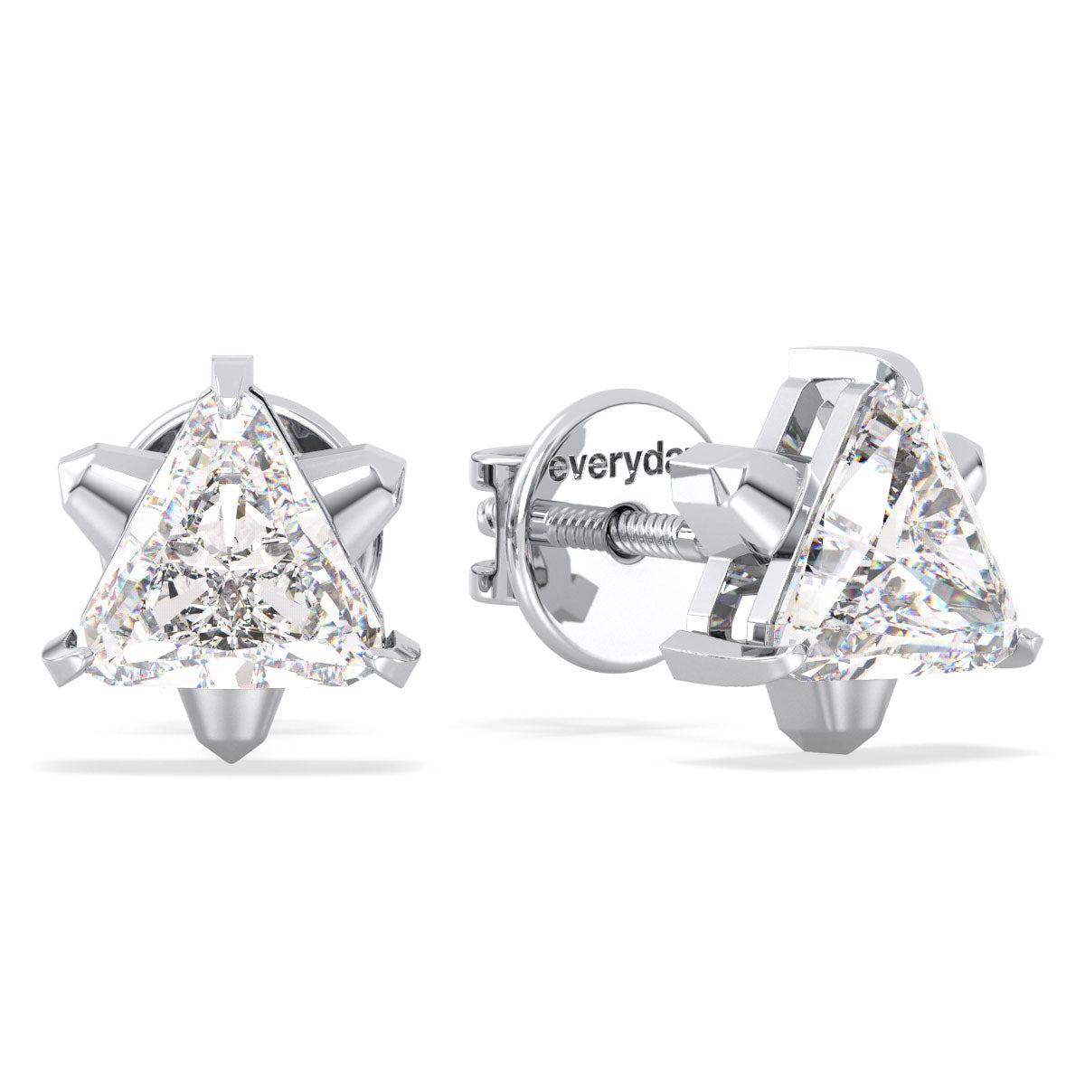 DAMAS TRIANGLE CUT LAB GROWN DIAMOND SOLITAIRE STAR ELEGANT EAR STUDS, GOLD