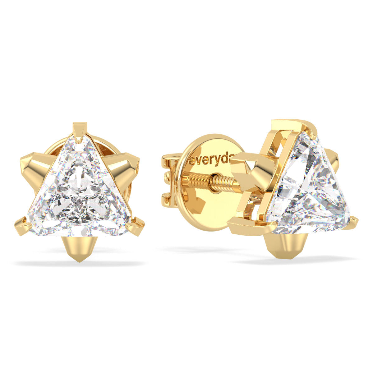 DAMAS TRIANGLE CUT LAB GROWN DIAMOND SOLITAIRE STAR ELEGANT EAR STUDS, GOLD