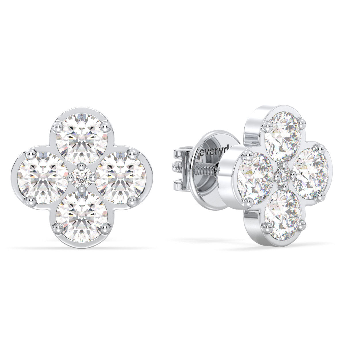 SOPHIA ROUND CUT LAB GROWN DIAMOND ELEGANT TRENDY CLOVE EAR STUDS, GOLD