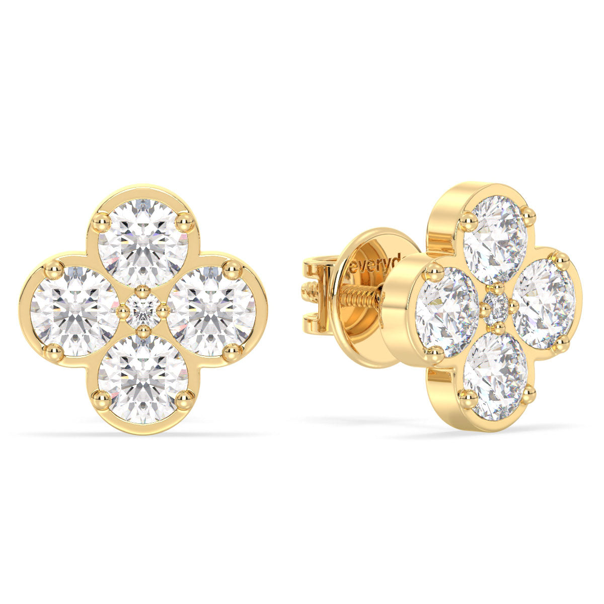 SOPHIA ROUND CUT LAB GROWN DIAMOND ELEGANT TRENDY CLOVE EAR STUDS, GOLD