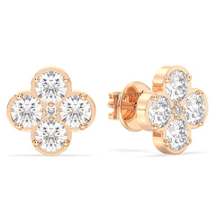 SOPHIA ROUND CUT LAB GROWN DIAMOND ELEGANT TRENDY CLOVE EAR STUDS, GOLD