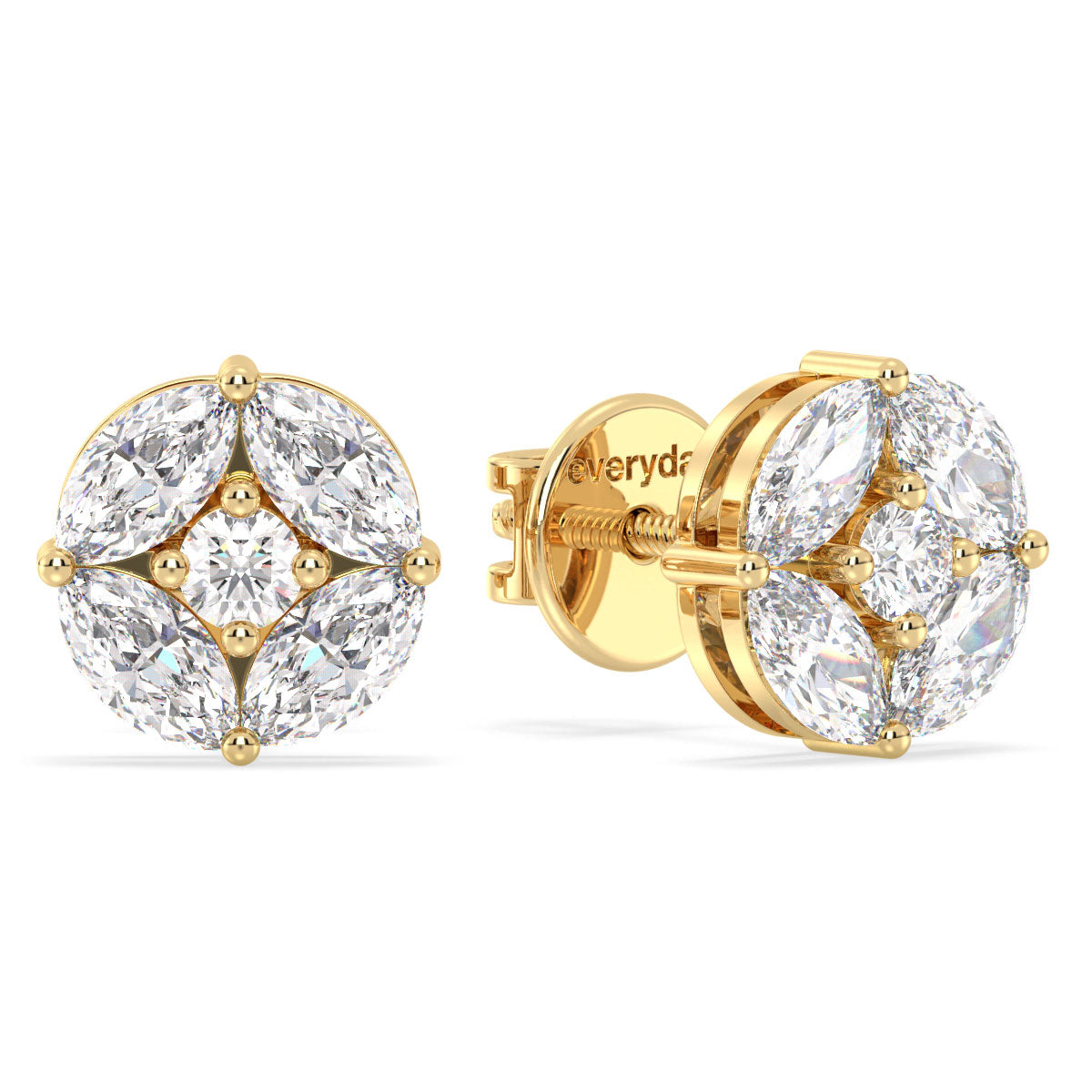 LILETTA MARQUISE AND ROUND CUT LAB GROWN DIAMOND CLASSY EAR STUDS, GOLD