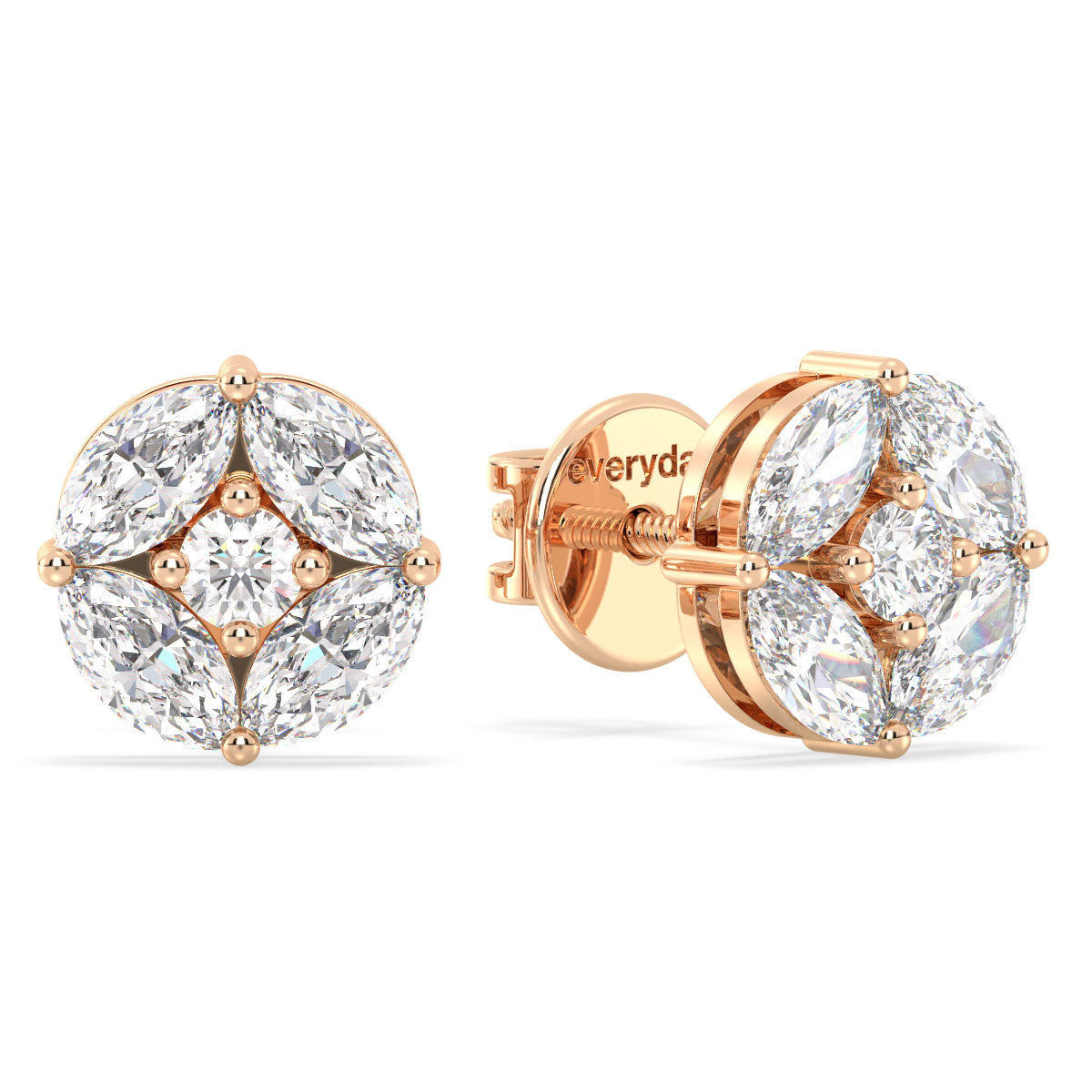 LILETTA MARQUISE AND ROUND CUT LAB GROWN DIAMOND CLASSY EAR STUDS, GOLD