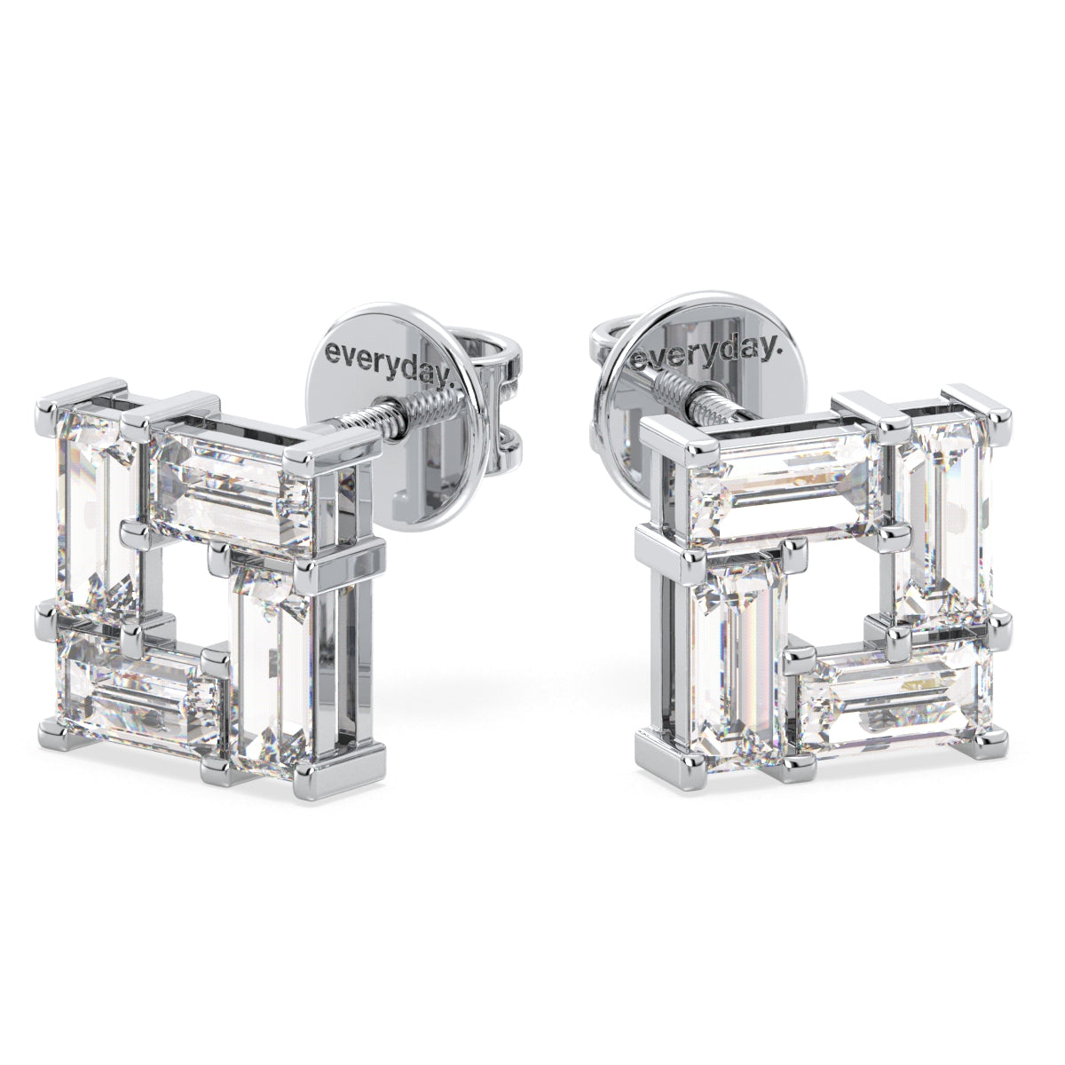 THEA BAGUETTE CUT LAB GROWN DIAMOND CUBIC EAR STUDS, GOLD