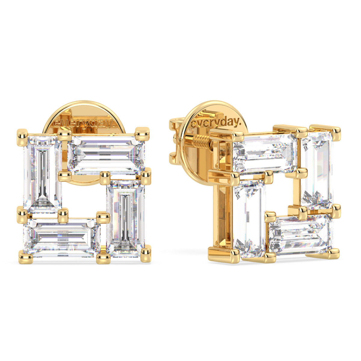 THEA BAGUETTE CUT LAB GROWN DIAMOND CUBIC EAR STUDS, GOLD