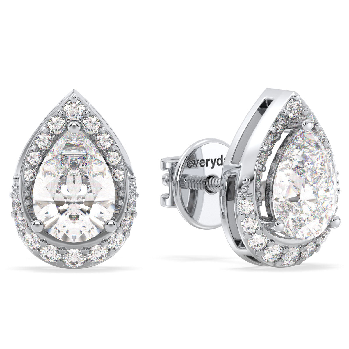 MARGUERITE PEAR CUT LAB GROWN DIAMOND SOLITAIRE DIMENSIONAL STUDS WITH SIDE STONES, GOLD