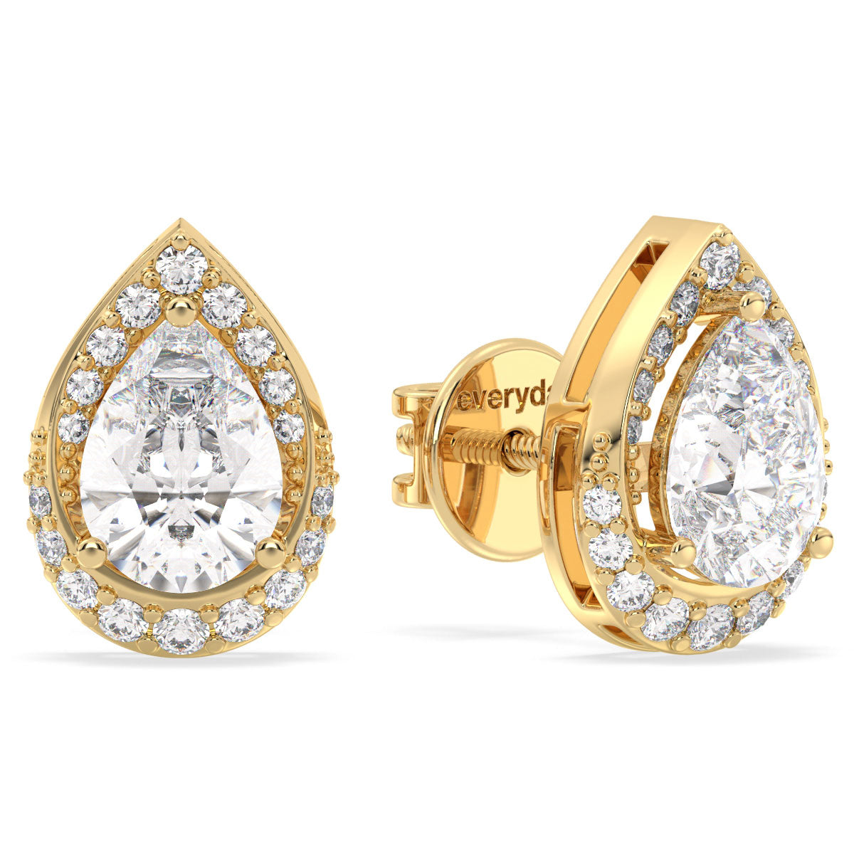 MARGUERITE PEAR CUT LAB GROWN DIAMOND SOLITAIRE DIMENSIONAL STUDS WITH SIDE STONES, GOLD