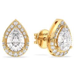 MARGUERITE PEAR CUT LAB GROWN DIAMOND SOLITAIRE DIMENSIONAL STUDS WITH SIDE STONES, GOLD