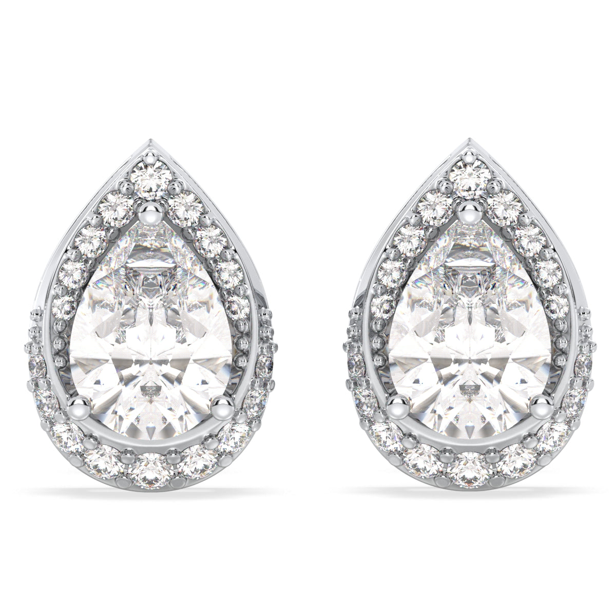 MARGUERITE PEAR CUT LAB GROWN DIAMOND SOLITAIRE DIMENSIONAL STUDS WITH SIDE STONES, GOLD