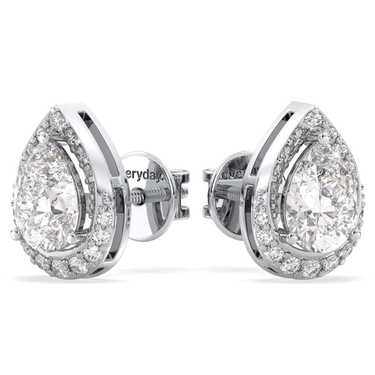 MARGUERITE PEAR CUT LAB GROWN DIAMOND SOLITAIRE DIMENSIONAL STUDS WITH SIDE STONES, GOLD