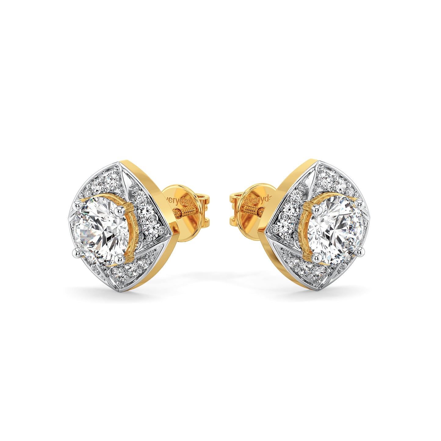 SOPHIA ROUND CUT LAB GROWN DIAMOND SOLITAIRE DIMENSIONAL SQUARE STUDDED STUDS, GOLD