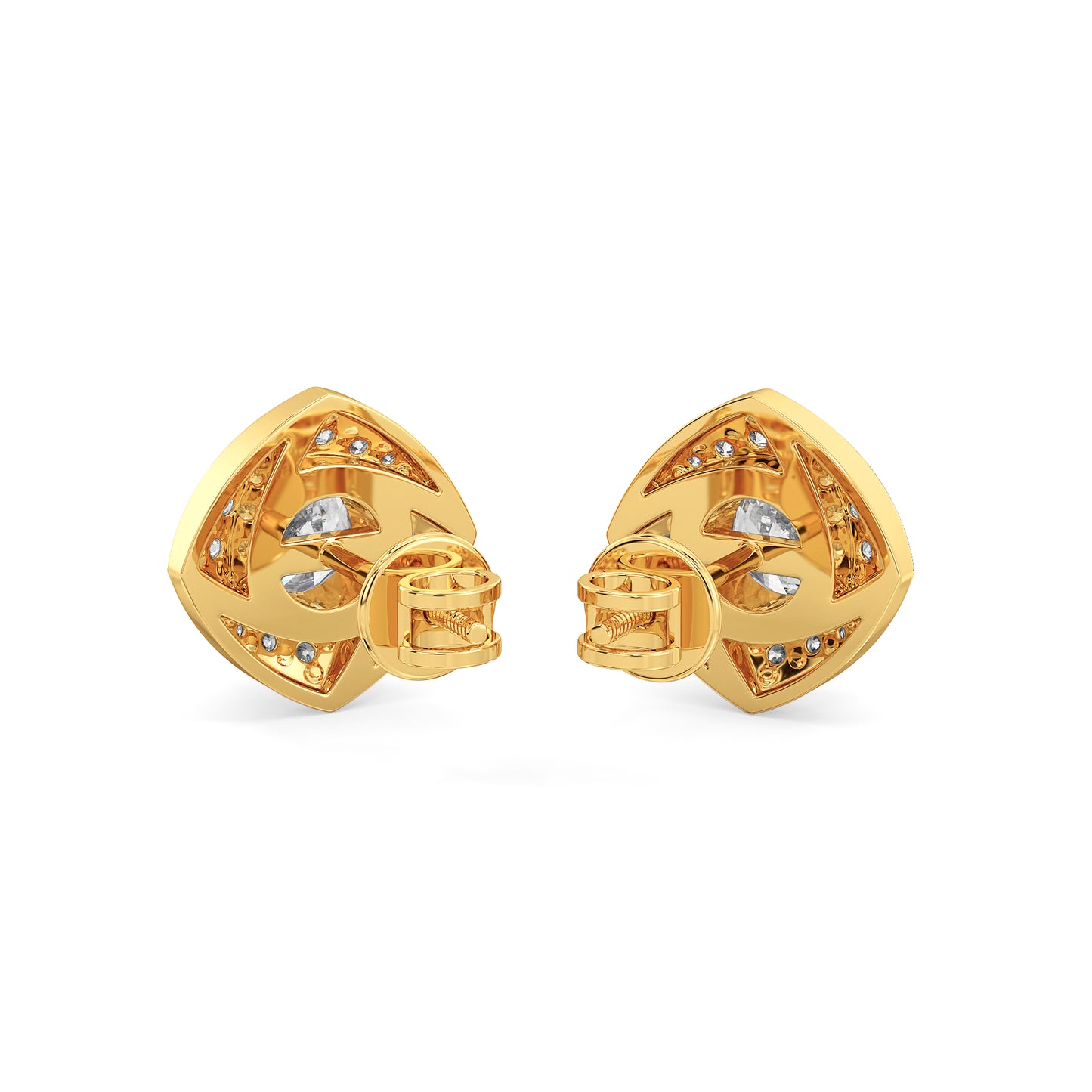 SOPHIA ROUND CUT LAB GROWN DIAMOND SOLITAIRE DIMENSIONAL SQUARE STUDDED STUDS, GOLD