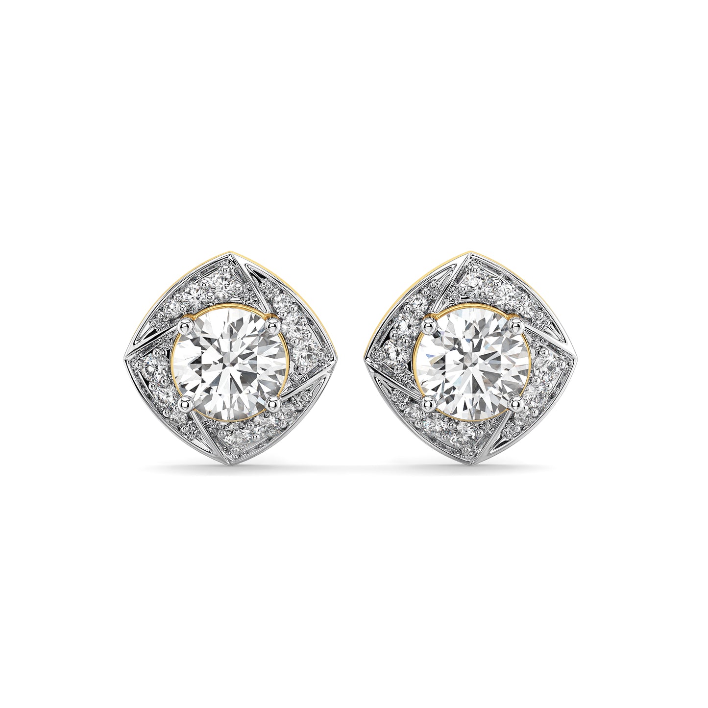 SOPHIA ROUND CUT LAB GROWN DIAMOND SOLITAIRE DIMENSIONAL SQUARE STUDDED STUDS, GOLD