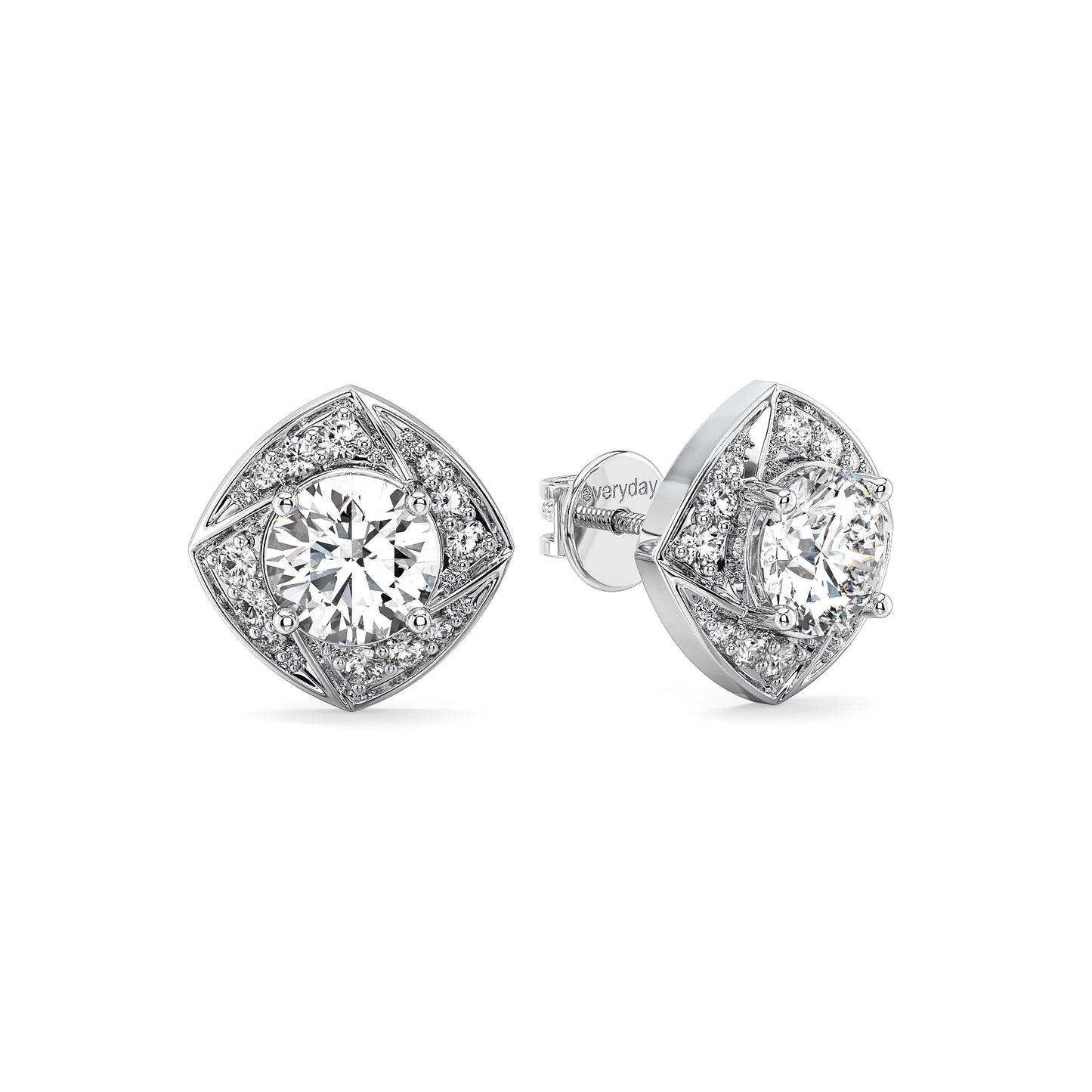 SOPHIA ROUND CUT LAB GROWN DIAMOND SOLITAIRE DIMENSIONAL SQUARE STUDDED STUDS, GOLD