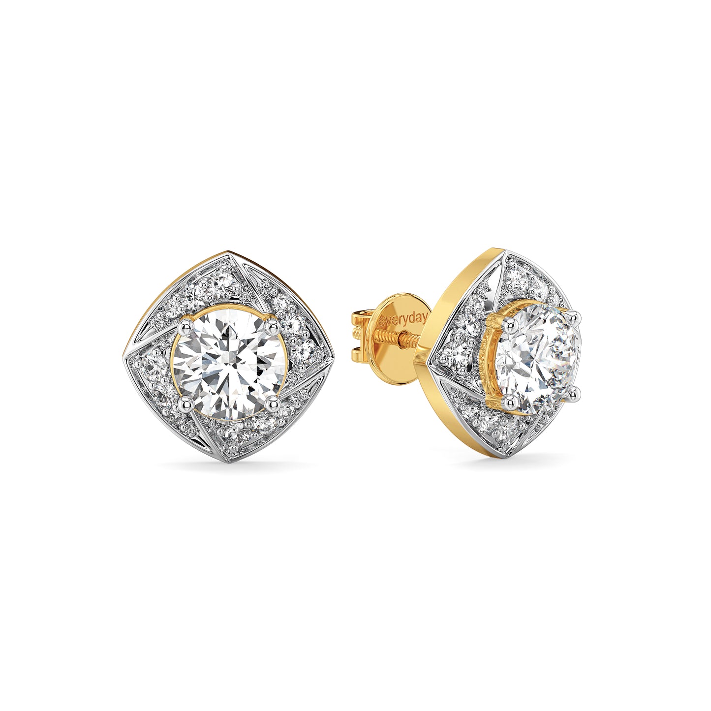 SOPHIA ROUND CUT LAB GROWN DIAMOND SOLITAIRE DIMENSIONAL SQUARE STUDDED STUDS, GOLD