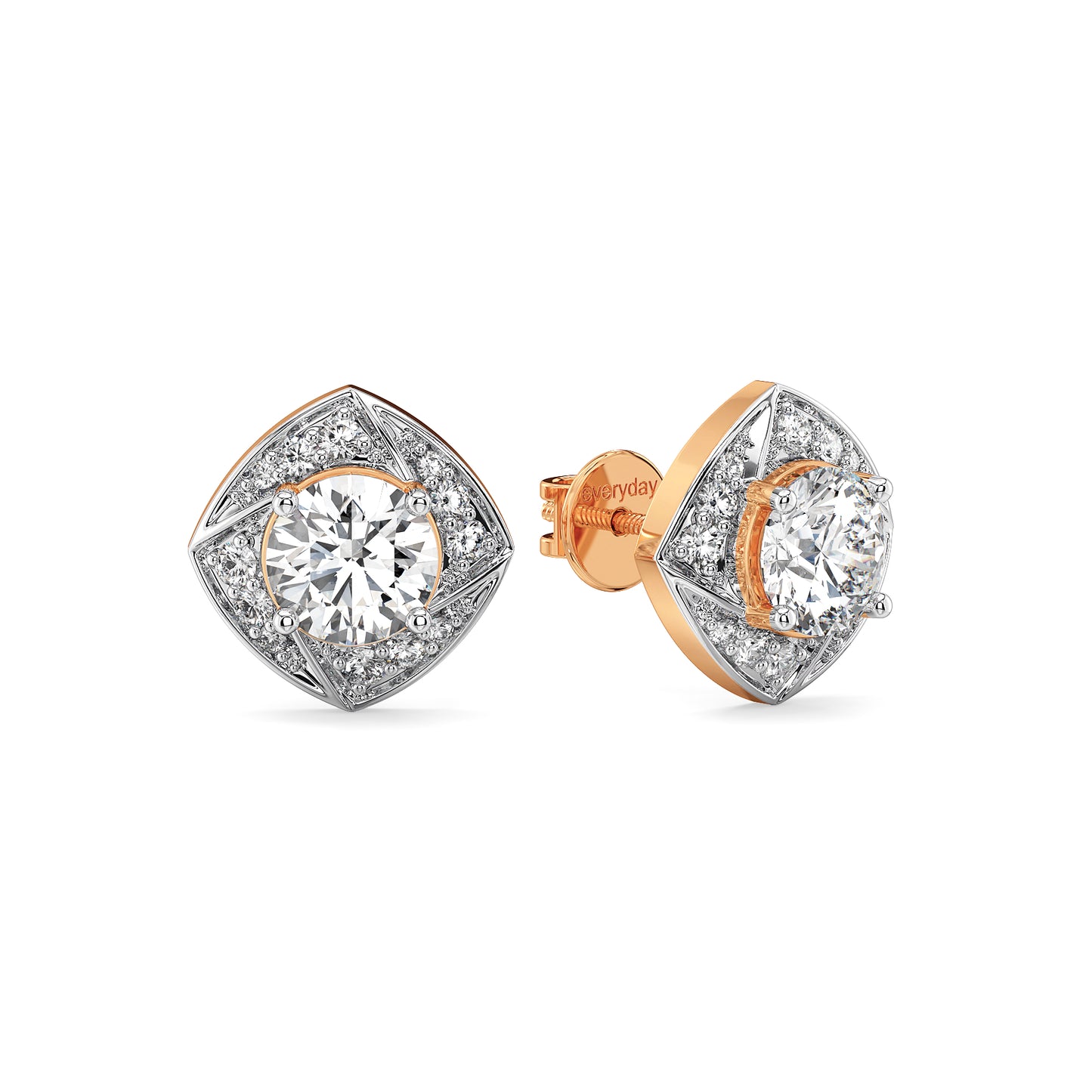 SOPHIA ROUND CUT LAB GROWN DIAMOND SOLITAIRE DIMENSIONAL SQUARE STUDDED STUDS, GOLD