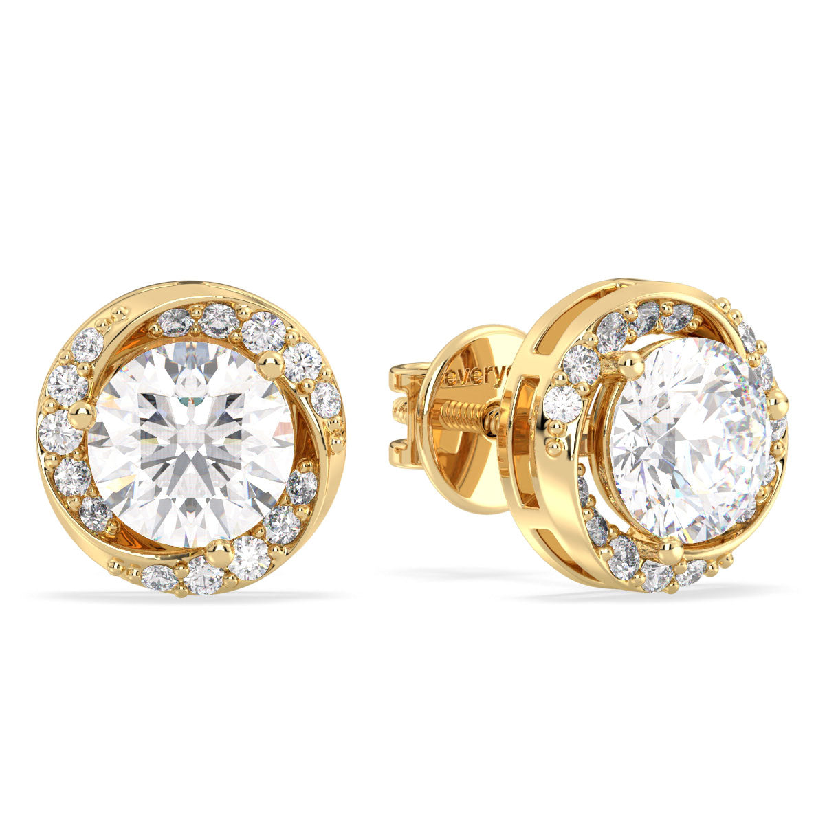 SOPHIA ROUND CUT LAB GROWN DIAMOND SOLITAIRE DIMENSIONAL STUDS WITH SIDE STONES, GOLD