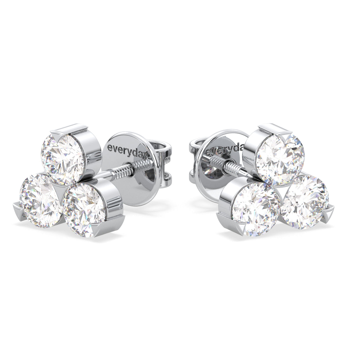 CLARETTE ROUND CUT THREE STONE LAB GROWN DIAMOND STUDS, GOLD