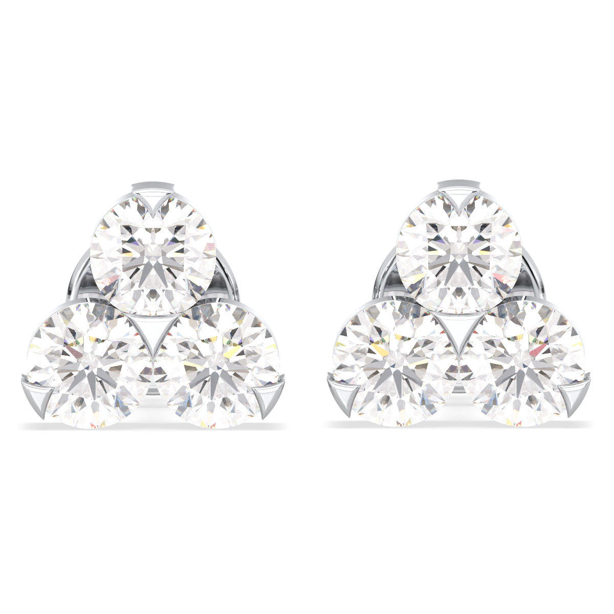 CLARETTE ROUND CUT THREE STONE LAB GROWN DIAMOND STUDS, GOLD