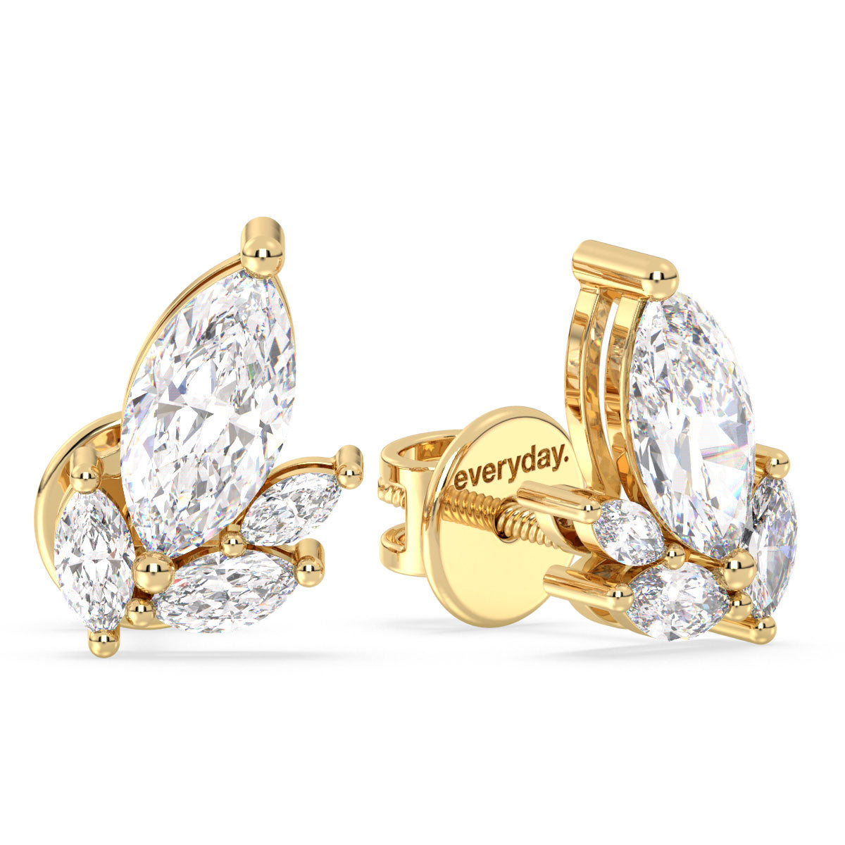 LILETTA MARQUISE CUT SLANTED LAB GROWN DIAMOND CLASSY EAR STUDS, GOLD