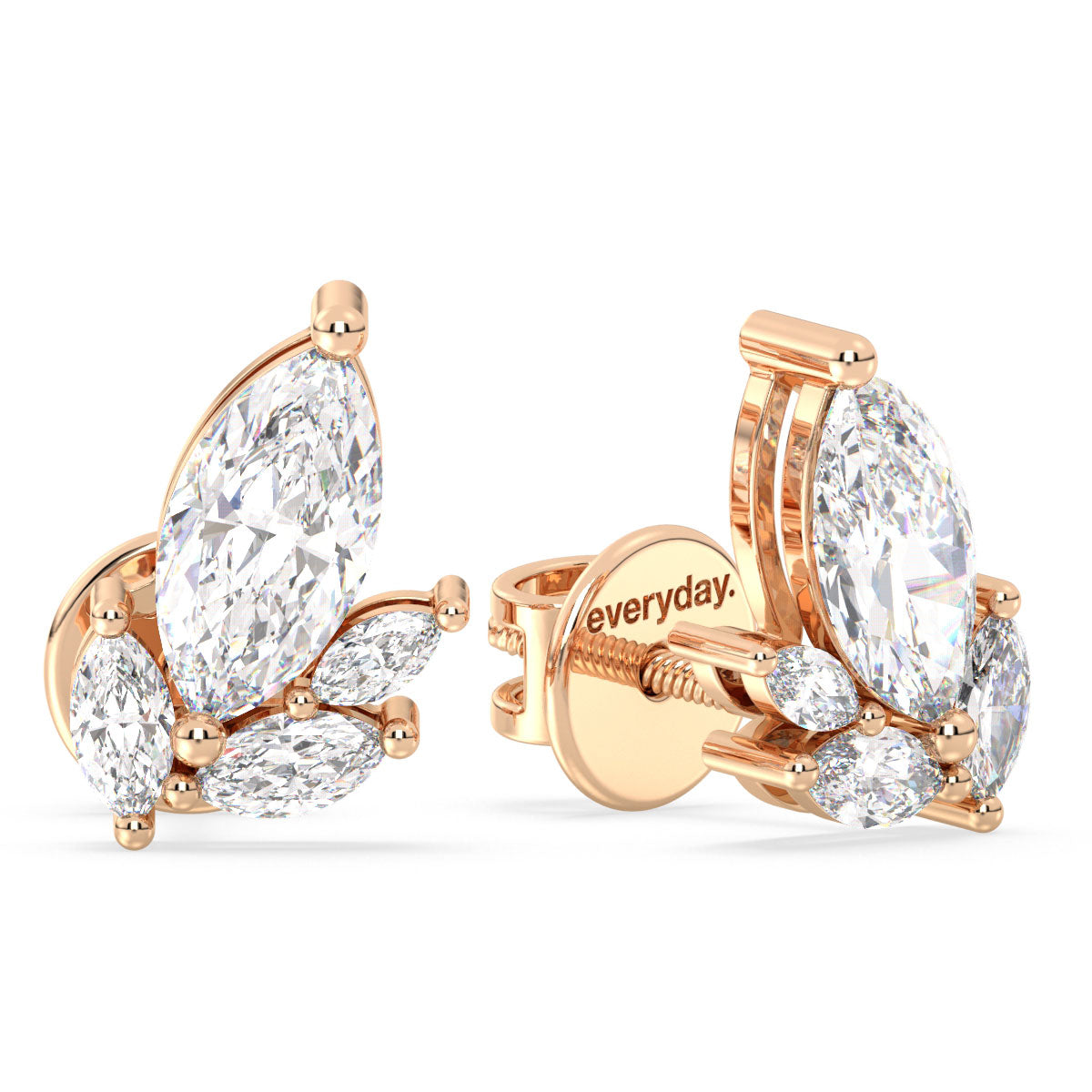 LILETTA MARQUISE CUT SLANTED LAB GROWN DIAMOND CLASSY EAR STUDS, GOLD