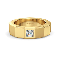 OLIVER BEZEL SET PIRNCESS CUT LAB GROWN DIAMOND SOLITAIRE MEN'S ENGAGEMENT RING, GOLD