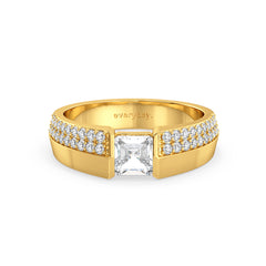 OLIVER CHANNEL SET PRINCESS CUT LAB GROWN DIAMOND SOLITAIRE MEN'S ENGAGEMENT RING WITH A STUDDED SHANK, GOLD