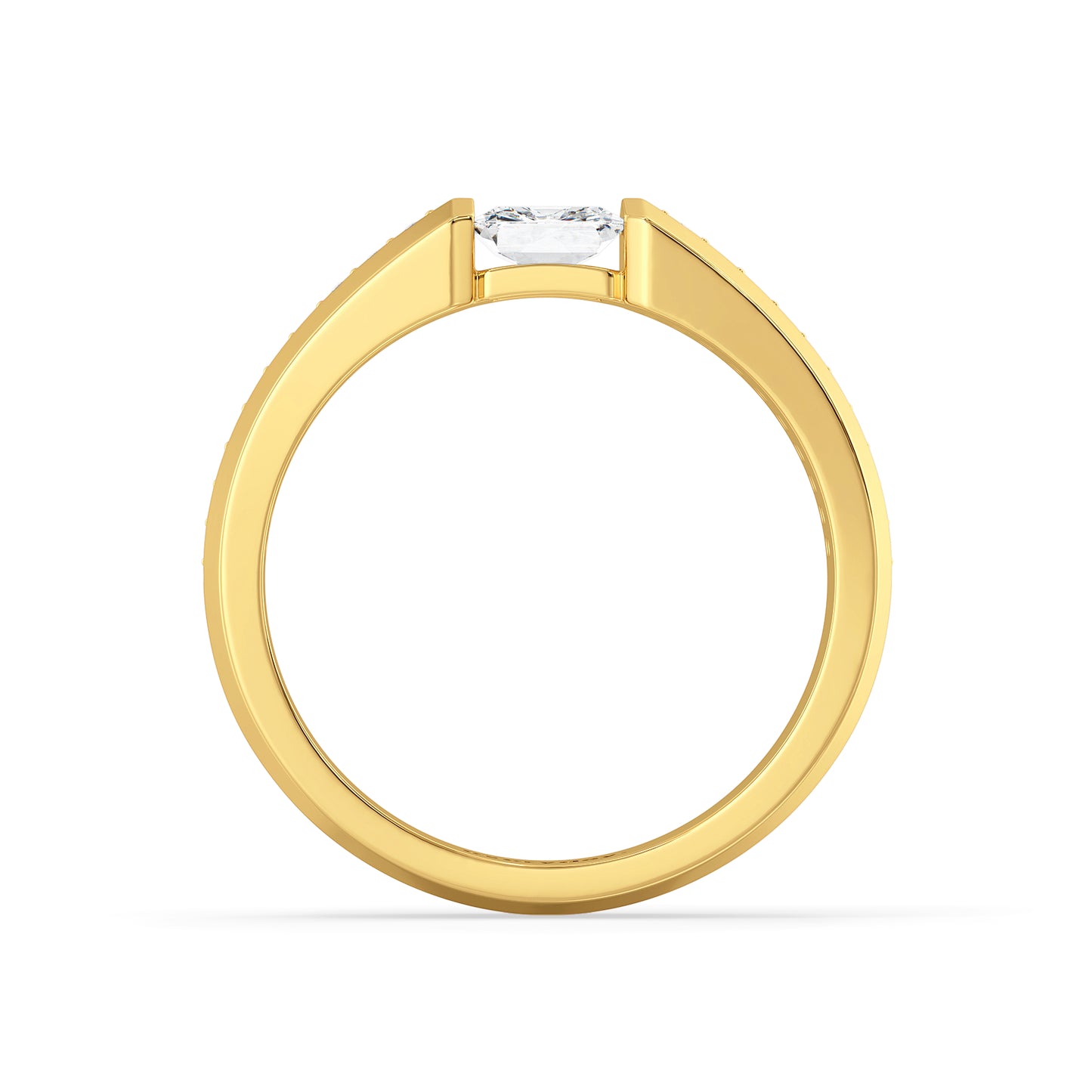 OLIVER CHANNEL SET PRINCESS CUT LAB GROWN DIAMOND SOLITAIRE MEN'S ENGAGEMENT RING WITH A STUDDED SHANK, GOLD