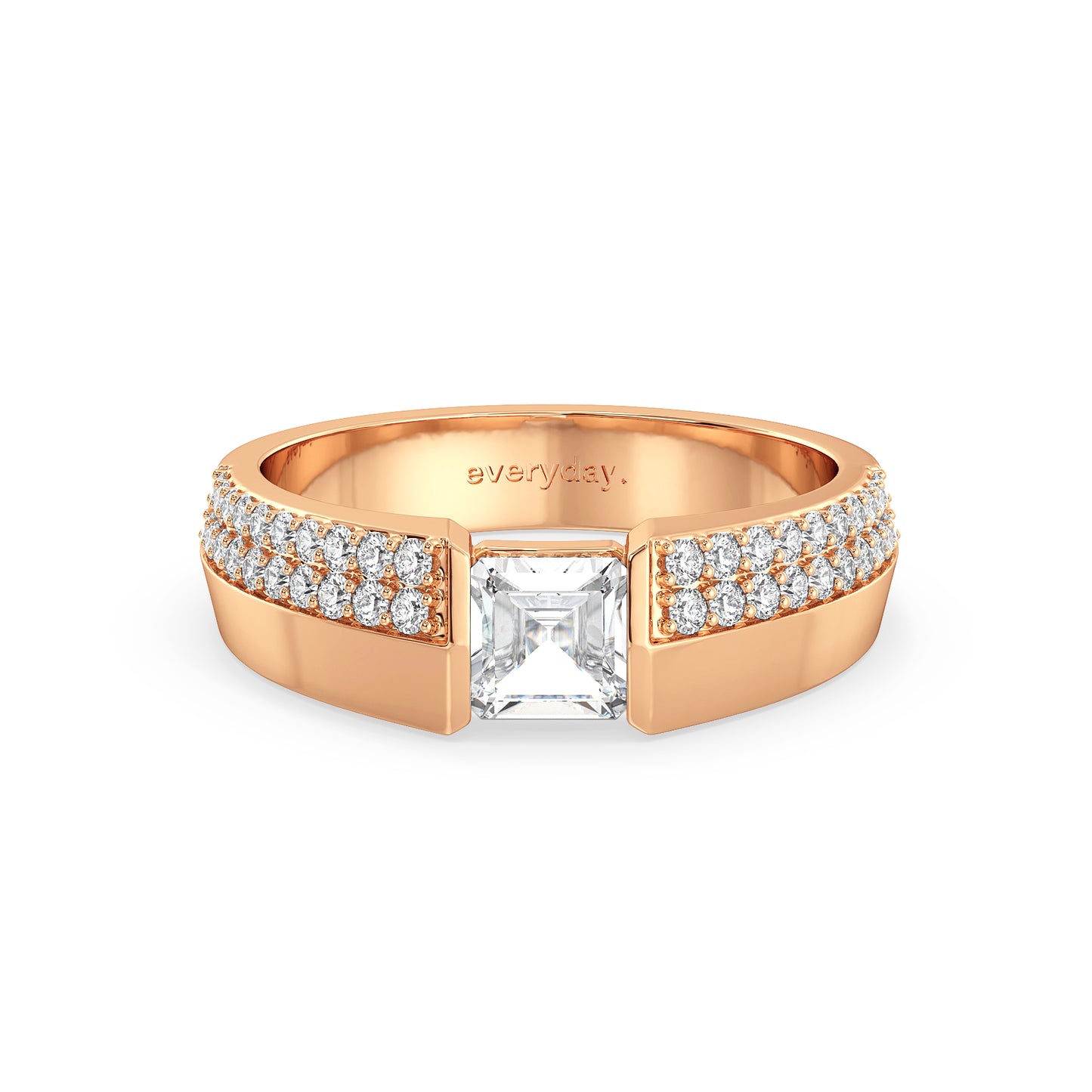 OLIVER CHANNEL SET PRINCESS CUT LAB GROWN DIAMOND SOLITAIRE MEN'S ENGAGEMENT RING WITH A STUDDED SHANK, GOLD