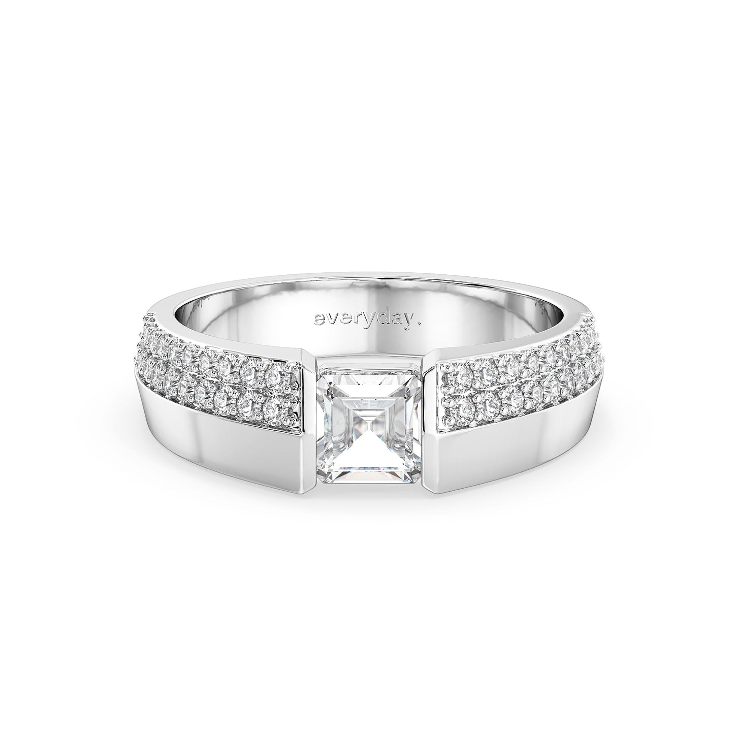 OLIVER CHANNEL SET PRINCESS CUT LAB GROWN DIAMOND SOLITAIRE MEN'S ENGAGEMENT RING WITH A STUDDED SHANK, GOLD