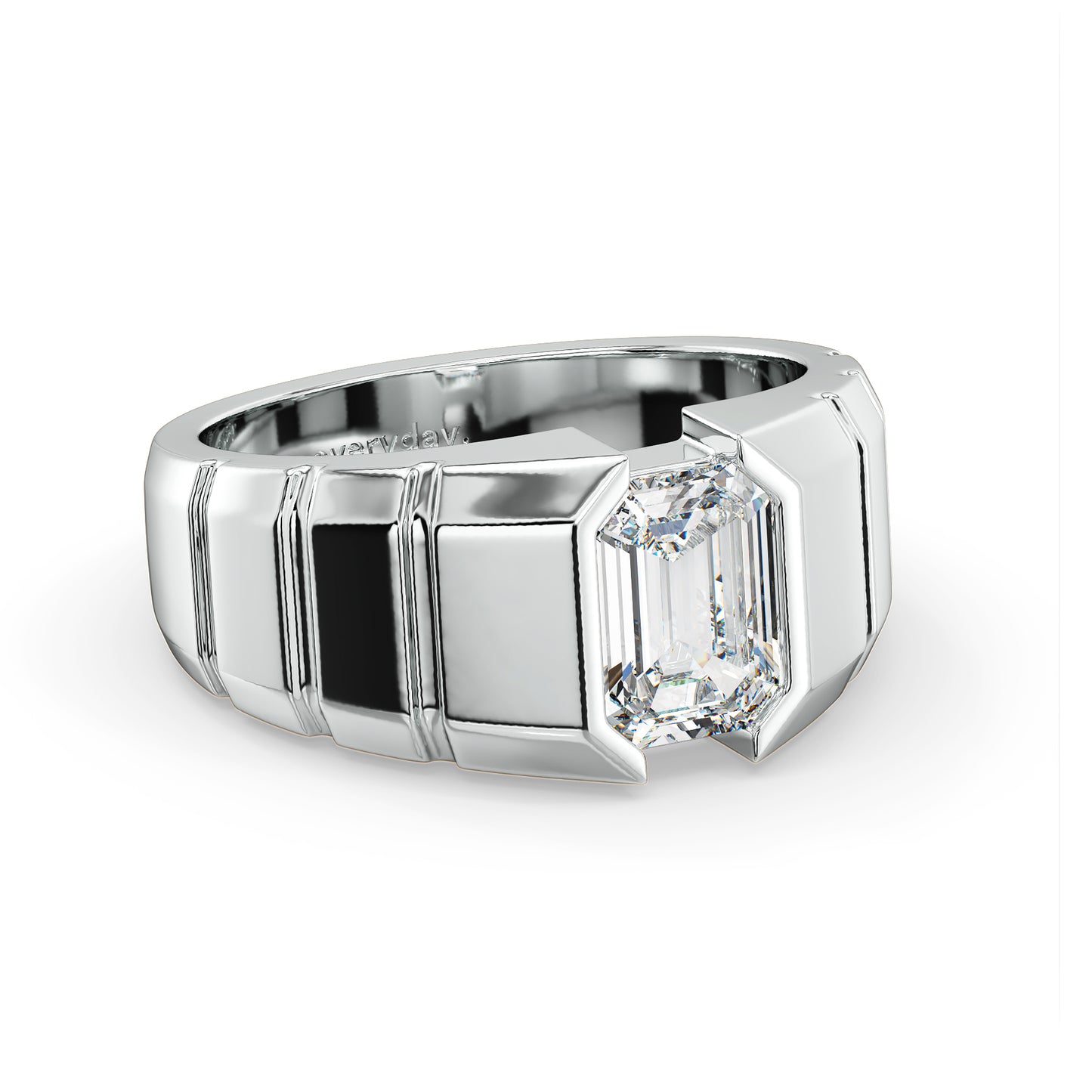 AMBROSE CHANNEL SET EMERALD CUT LAB GROWN DIAMOND SOLITAIRE ENGAGEMENT RING WITH TEXTURED SHANK, GOLD