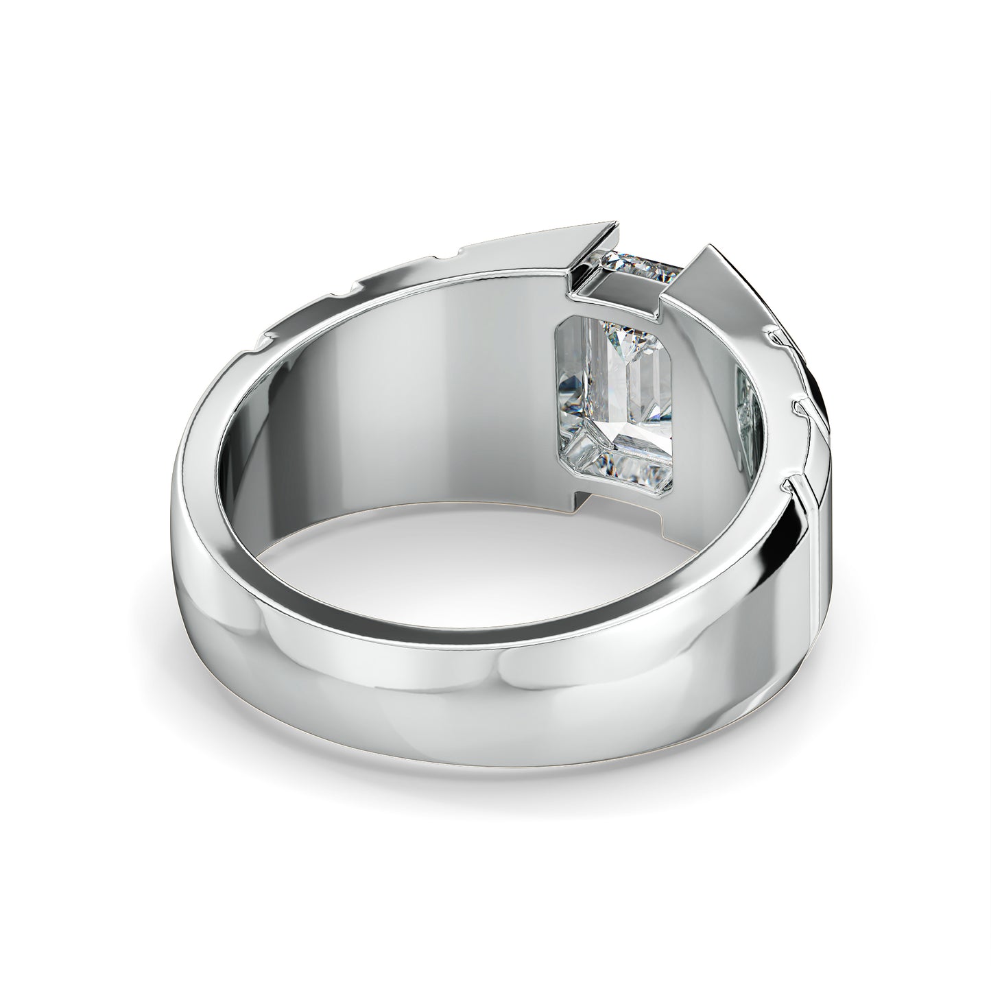 AMBROSE CHANNEL SET EMERALD CUT LAB GROWN DIAMOND SOLITAIRE ENGAGEMENT RING WITH TEXTURED SHANK, GOLD