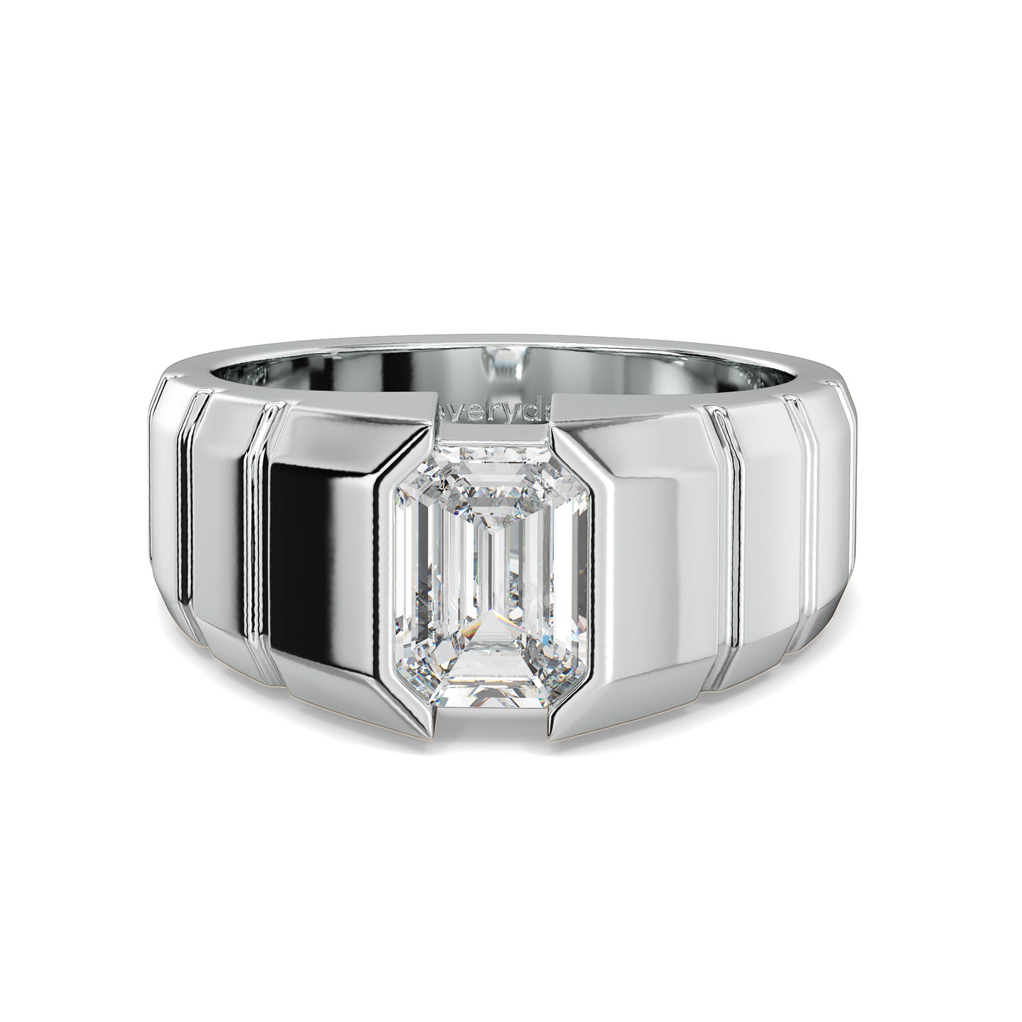 AMBROSE CHANNEL SET EMERALD CUT LAB GROWN DIAMOND SOLITAIRE ENGAGEMENT RING WITH TEXTURED SHANK, GOLD