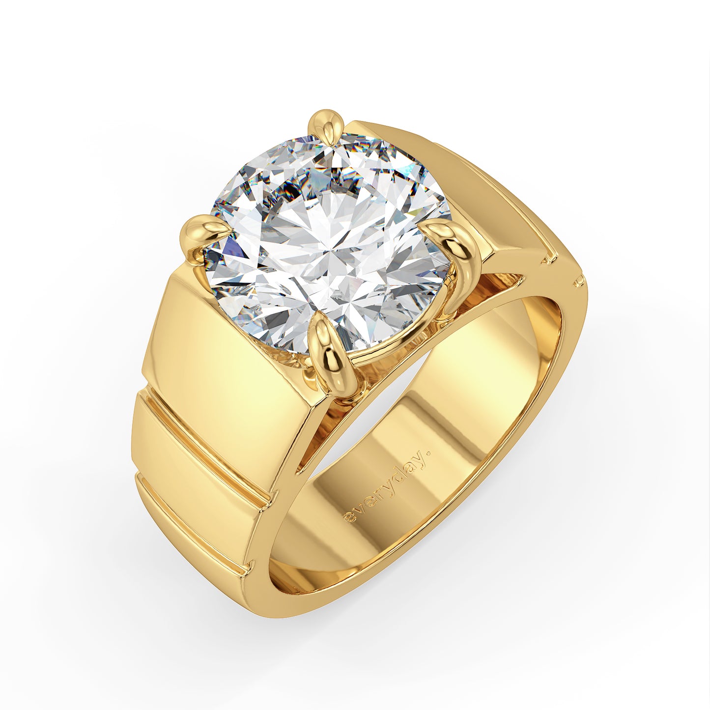 ARTHUR ROUND CUT LAB GROWN DIAMOND SOLITAIRE MEN'S ENGAGEMENT RING WITH TEXTURED SHANK, GOLD