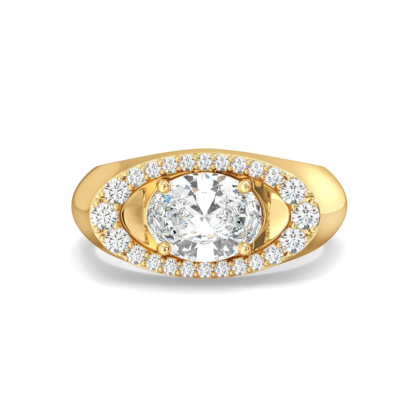 HENRY STUDDED HALO OVAL CUT LAB GROWN DIAMOND SOLITAIRE ENGAGEMENT MEN'S RING, GOLD