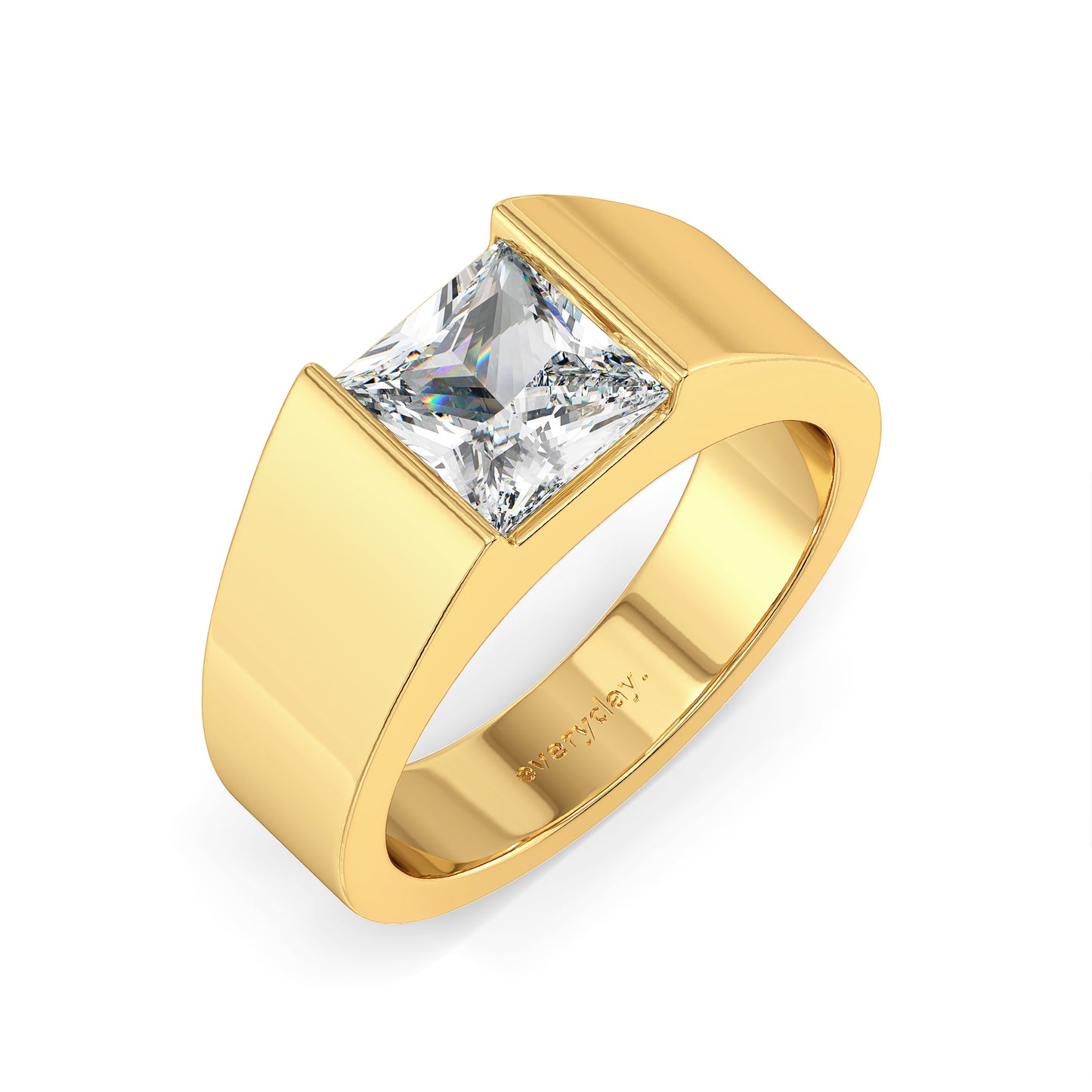 OLIVER CHANNEL SET PRINCESS CUT LAB GROWN DIAMOND SOLITAIRE MEN'S ENGAGEMENT RING, GOLD