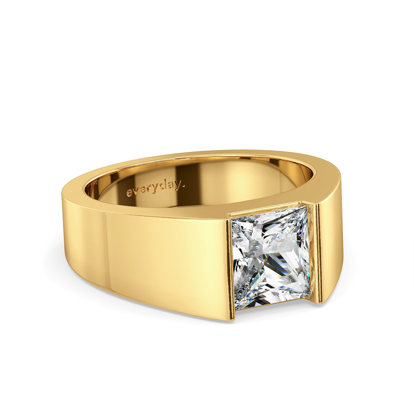 OLIVER CHANNEL SET PRINCESS CUT LAB GROWN DIAMOND SOLITAIRE MEN'S ENGAGEMENT RING, GOLD