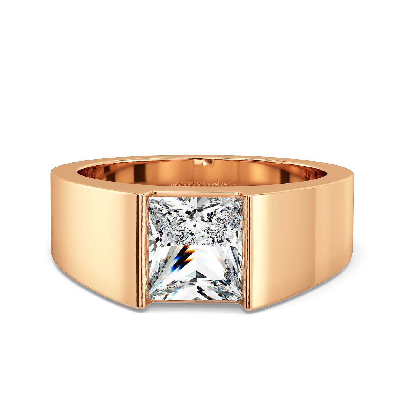 OLIVER CHANNEL SET PRINCESS CUT LAB GROWN DIAMOND SOLITAIRE MEN'S ENGAGEMENT RING, GOLD