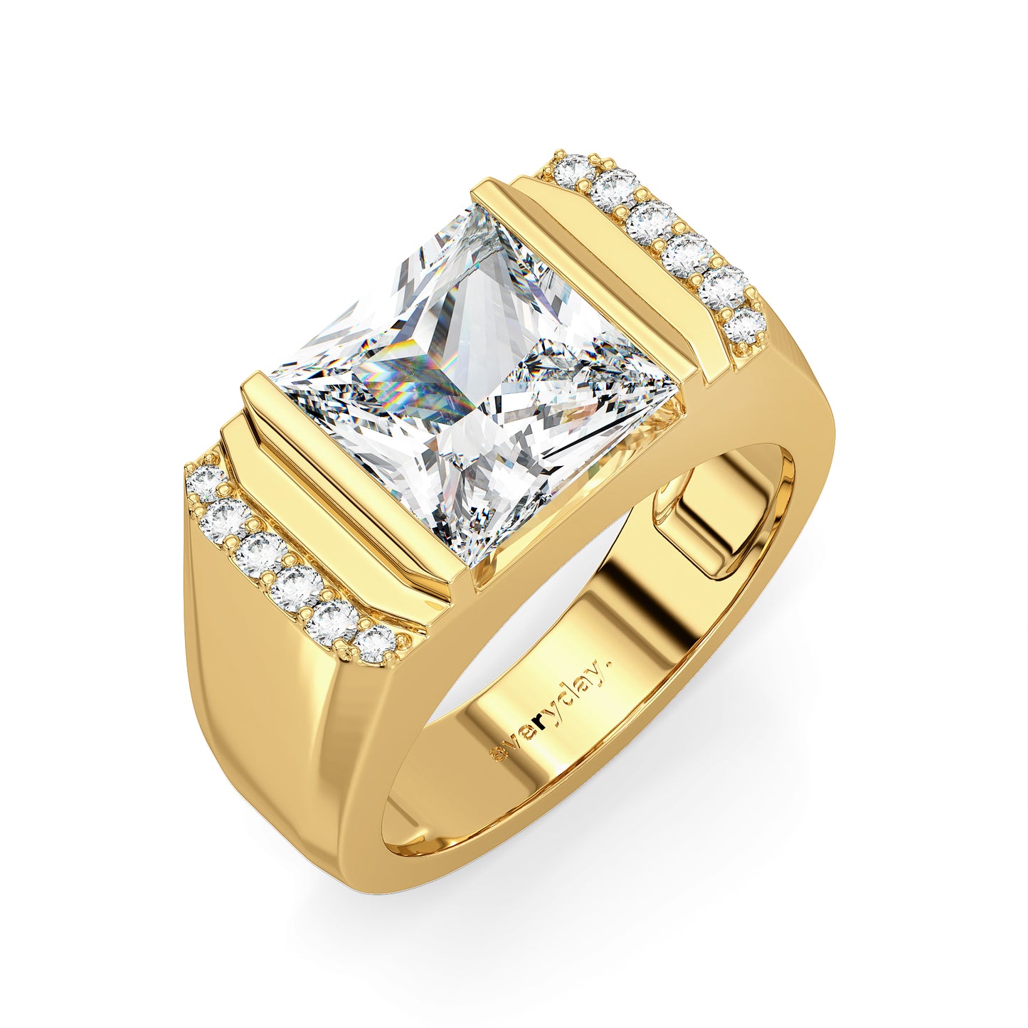 OLIVER BAR SET PRINCESS CUT LAB GROWN DIAMOND SOLITAIRE MEN'S ENGAGEMENT RING, GOLD