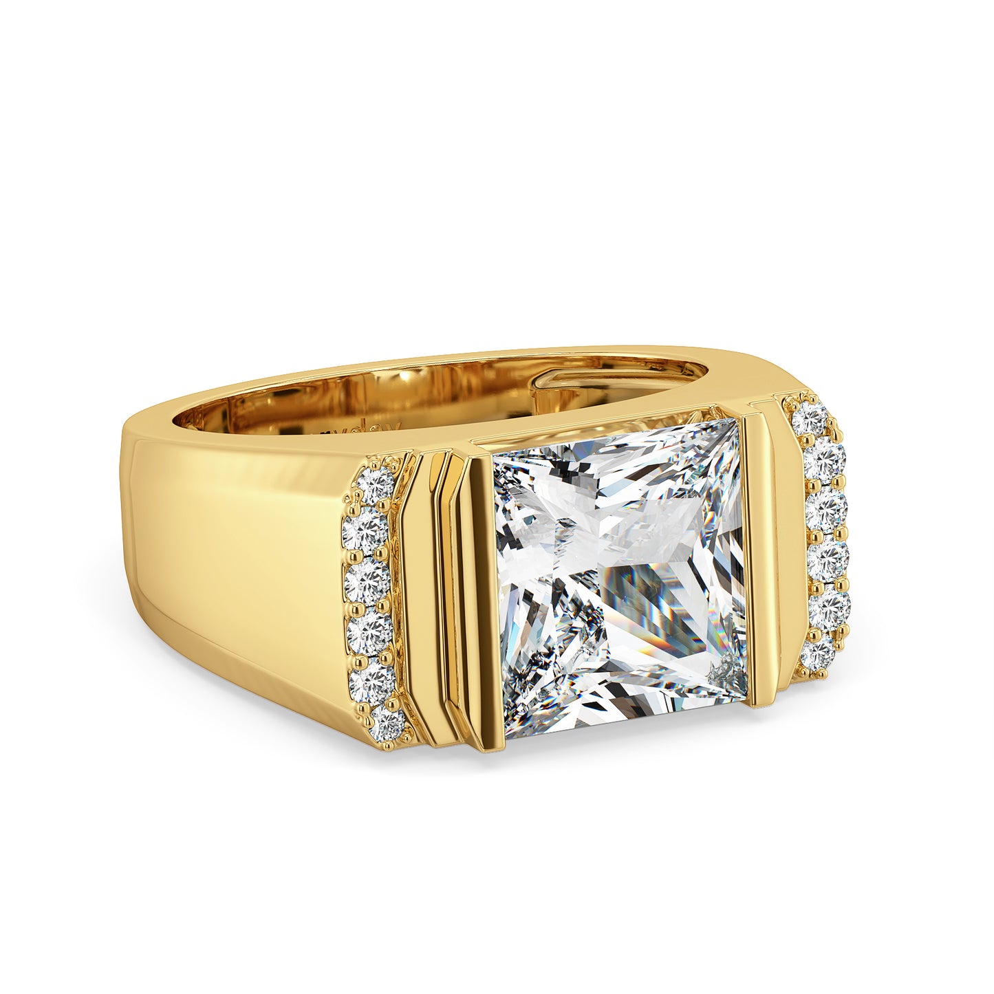 OLIVER BAR SET PRINCESS CUT LAB GROWN DIAMOND SOLITAIRE MEN'S ENGAGEMENT RING, GOLD