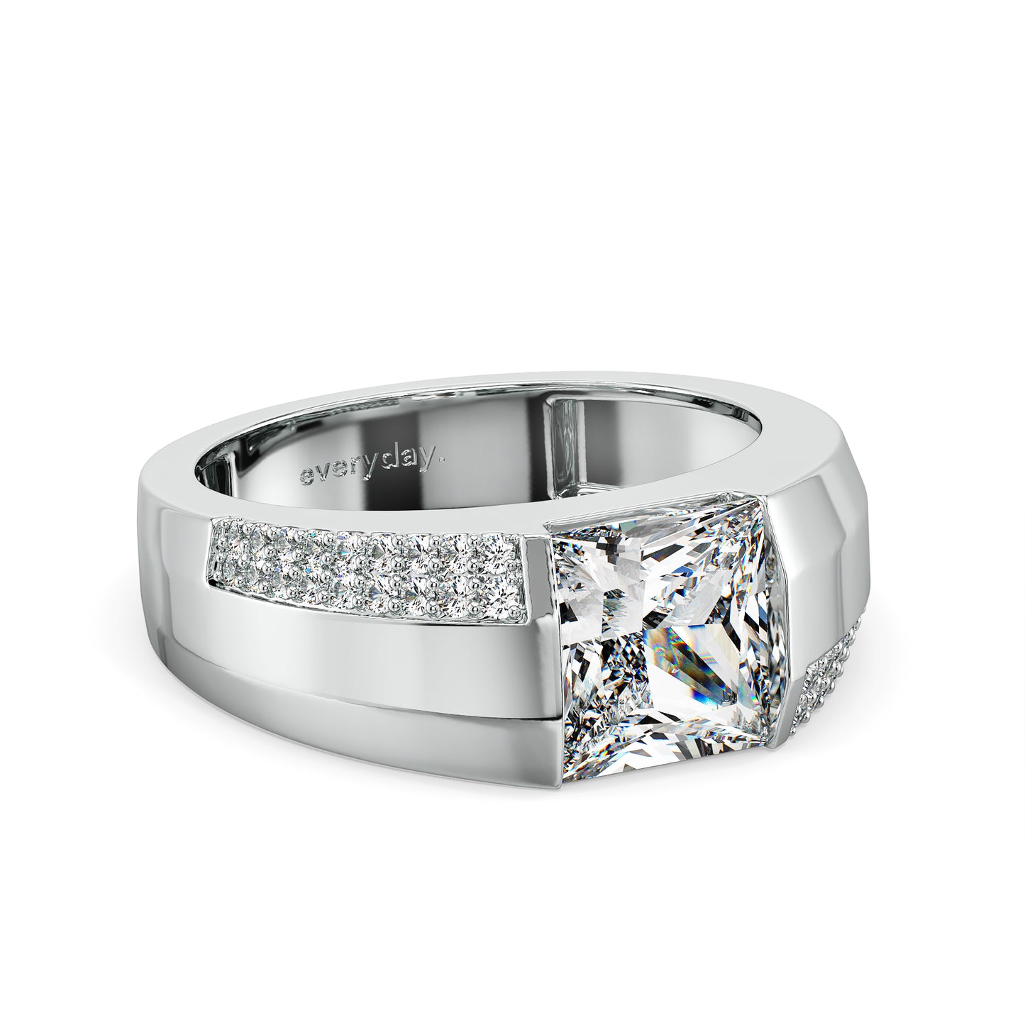 OLIVER PRINCESS CUT LAB GROWN DIAMOND SOLITAIRE WEDDING RING WITH STUDDED DIAMONDS, GOLD