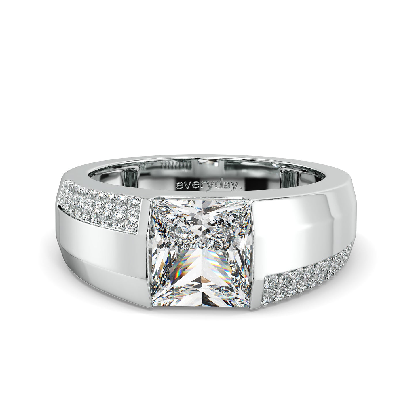 OLIVER PRINCESS CUT LAB GROWN DIAMOND SOLITAIRE WEDDING RING WITH STUDDED DIAMONDS, GOLD